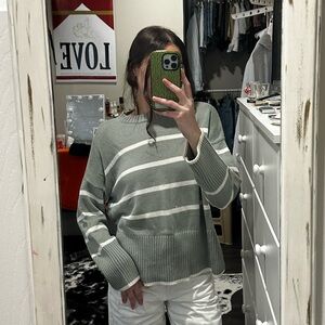 Sincerely Jules Green and White Striped Crewneck Sweater